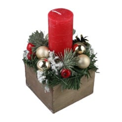 Aranjament Craciun in cutie lemn cu lumanare