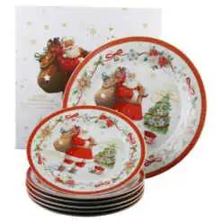 Platou cu 6 farfurii desert din ceramica "Merry Christmas" 26/19 CM