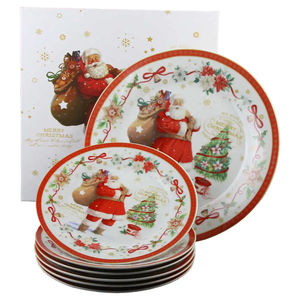 Platou cu 6 farfurii desert din ceramica "Merry Christmas" 26/19 CM Platou cu 6 farfurii desert din ceramica "Merry Christmas" 26/19 CM