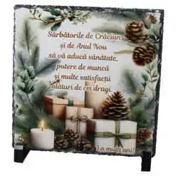 Placa decorativa ardezie "Sarbatorile de Craciun..." 19x19 CM