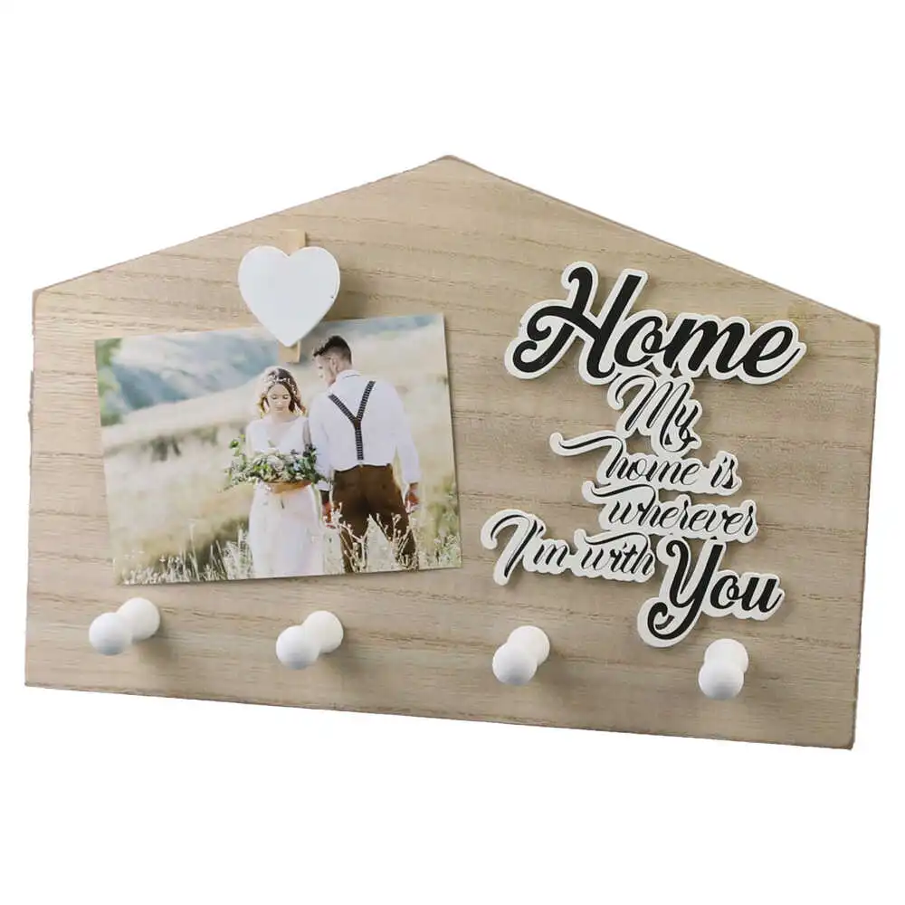 Suport pentru chei din lemn "My Home is wherever I'm with you"