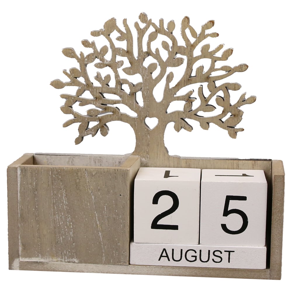 Calendar Perpetuu din lemn cu suport creioane 15x14 CM Calendar Perpetuu din lemn cu suport creioane 15x14 CM