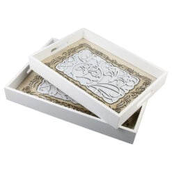 Set 2 tavi servire din lemn si sticla 40x30/ 35x25 CM