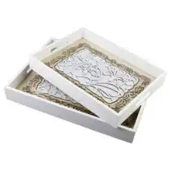 Set 2 tavi servire din lemn si sticla 40x30/ 35x25 CM