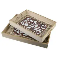 Set 2 tavi servire din lemn si sticla 40x30/ 35x25 CM