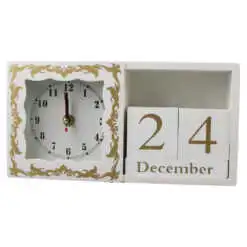 Calendar Perpetuu din lemn cu ceas 25x13 CM