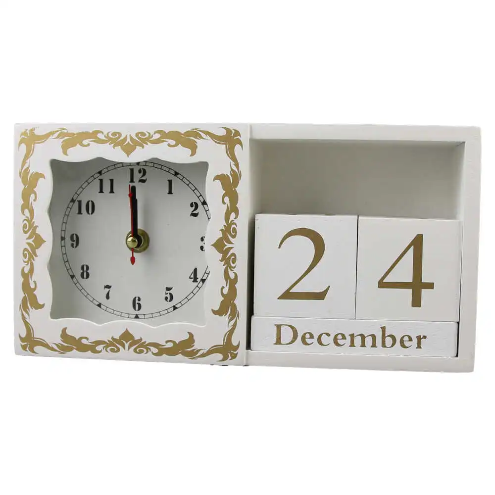Calendar Perpetuu din lemn cu ceas 25x13 CM Calendar Perpetuu din lemn cu ceas 25x13 CM