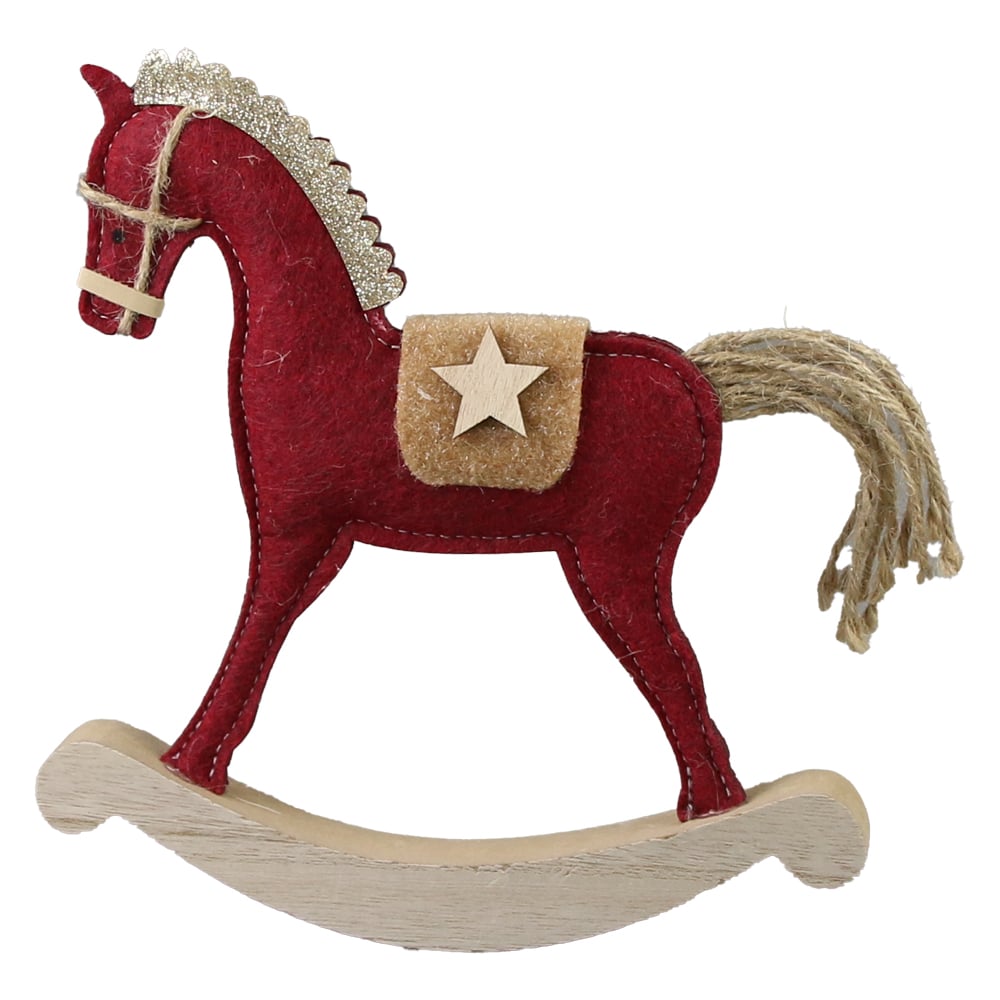 Decoratiune Craciun Cal balansoar din lemn si pasla 20x22 CM Decoratiune Craciun Cal balansoar din lemn si pasla 20x22 CM