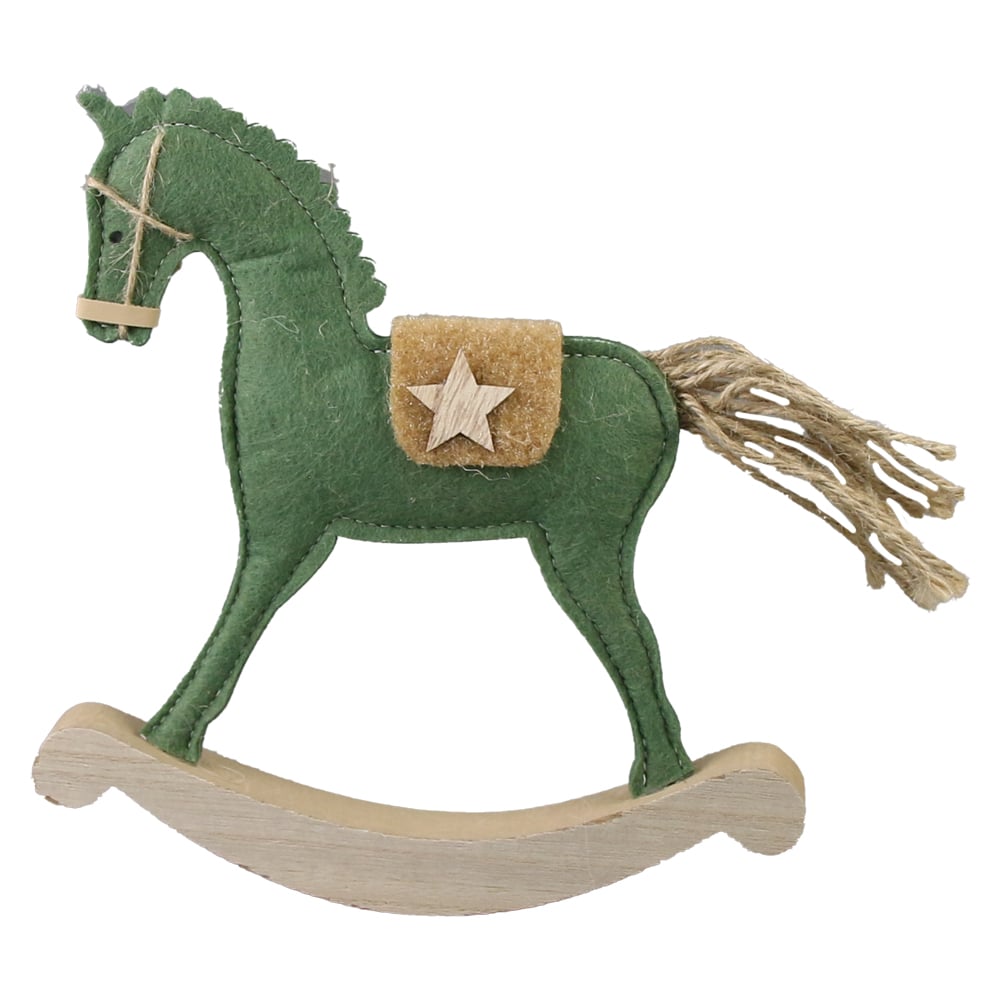 Decoratiune Craciun Cal balansoar din lemn si pasla 20x22 CM Decoratiune Craciun Cal balansoar din lemn si pasla 20x22 CM
