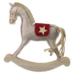Decoratiune Craciun Cal balansoar din lemn si pasla 20x22 CM