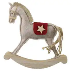 Decoratiune Craciun Cal balansoar din lemn si pasla 20x22 CM