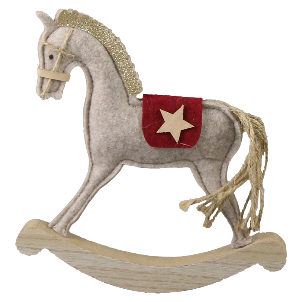 Decoratiune Craciun Cal balansoar din lemn si pasla 20x22 CM Decoratiune Craciun Cal balansoar din lemn si pasla 20x22 CM