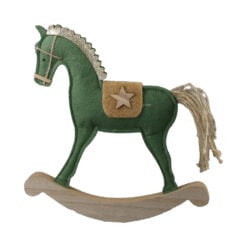 Decoratiune Craciun Cal balansoar din lemn si pasla 30 CM