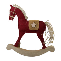 Decoratiune Craciun Cal balansoar din lemn si pasla 30 CM