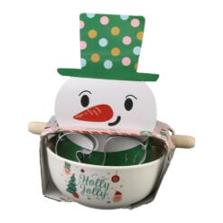 Bol din portelan cu 3 forme prajitura si sucitor din lemn "Merry Christmas/Holly Jolly"