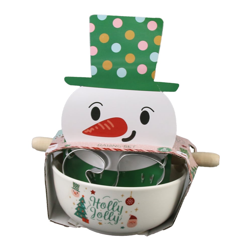 Bol din portelan cu 3 forme prajitura si sucitor din lemn "Merry Christmas/Holly Jolly" Bol din portelan cu 3 forme prajitura si sucitor din lemn "Merry Christmas/Holly Jolly"