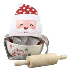 Bol din portelan cu 3 forme prajitura si sucitor din lemn "Merry Christmas/Holly Jolly"