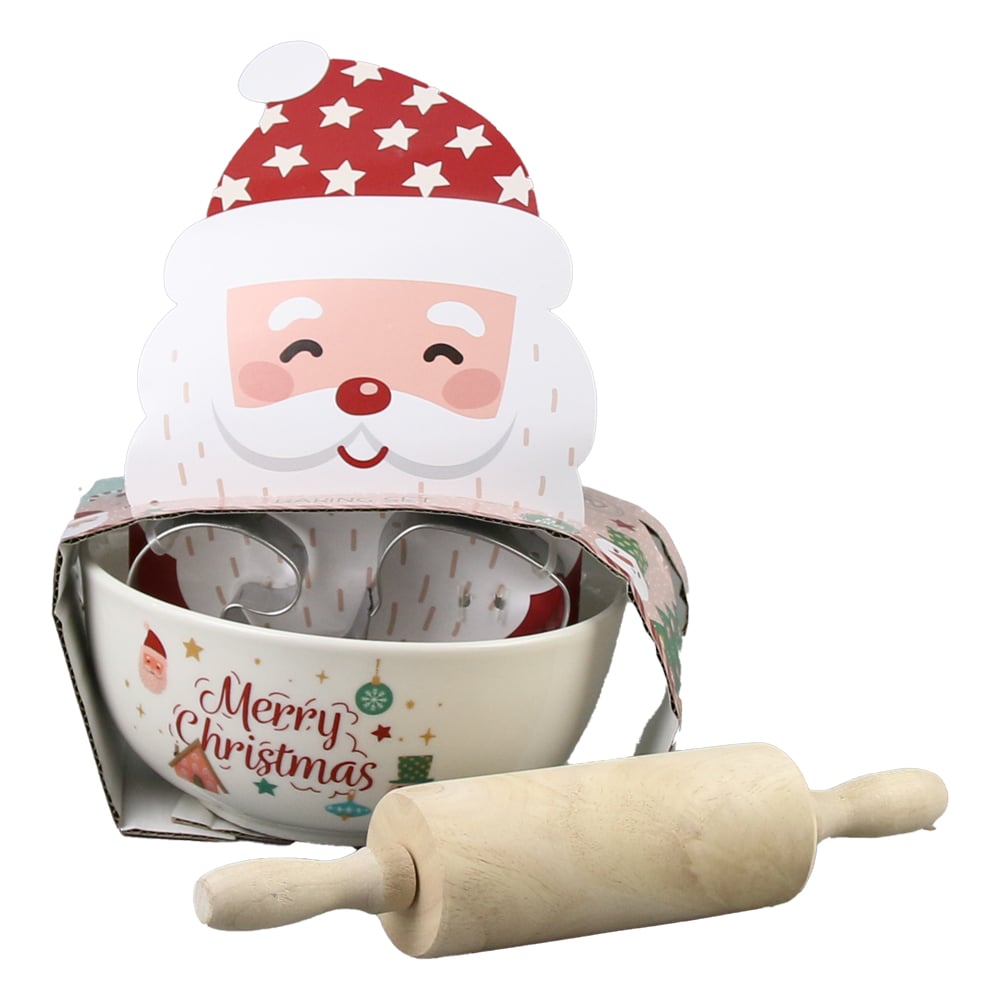 Bol din portelan cu 3 forme prajitura si sucitor din lemn "Merry Christmas/Holly Jolly" Bol din portelan cu 3 forme prajitura si sucitor din lemn "Merry Christmas/Holly Jolly"