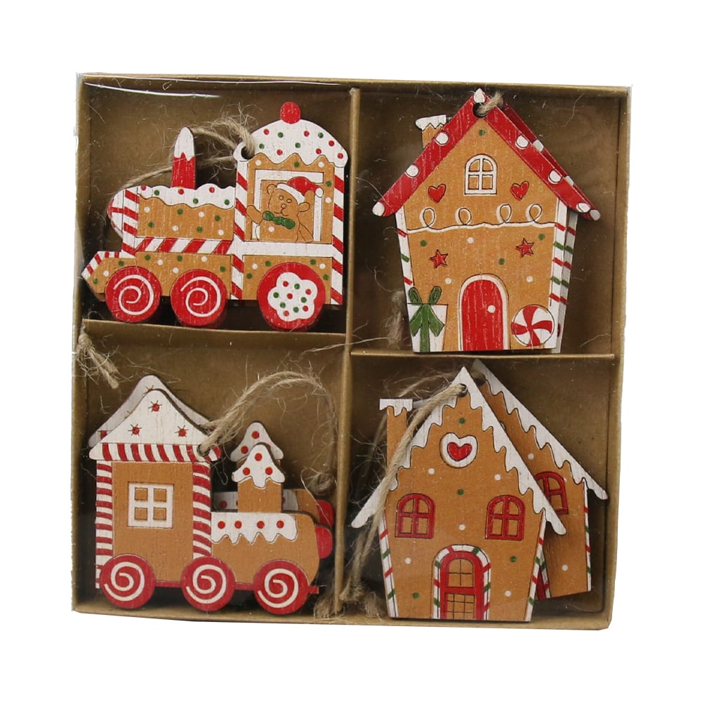 Set 8 ornamente de brad din lemn 5/6 CM Set 8 ornamente de brad din lemn 5/6 CM