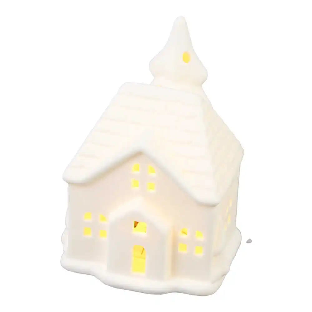 Casuta de Craciun cu led din portelan 7x10 CM Casuta de Craciun cu led din portelan 7x10 CM