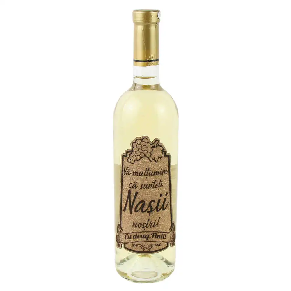 Vin alb 750 ml "Va multumim ca sunteti Nasii nostri! Vin alb 750 ml "Va multumim ca sunteti Nasii nostri!