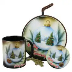 Set cadou "Boldog Karcsonyt!" Cana cu suport oale si magnet frigider + punga cadou