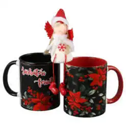 Set cadou "Sarbatori Fericite!" 2 Cani cu figurina ingeras + punga cadou