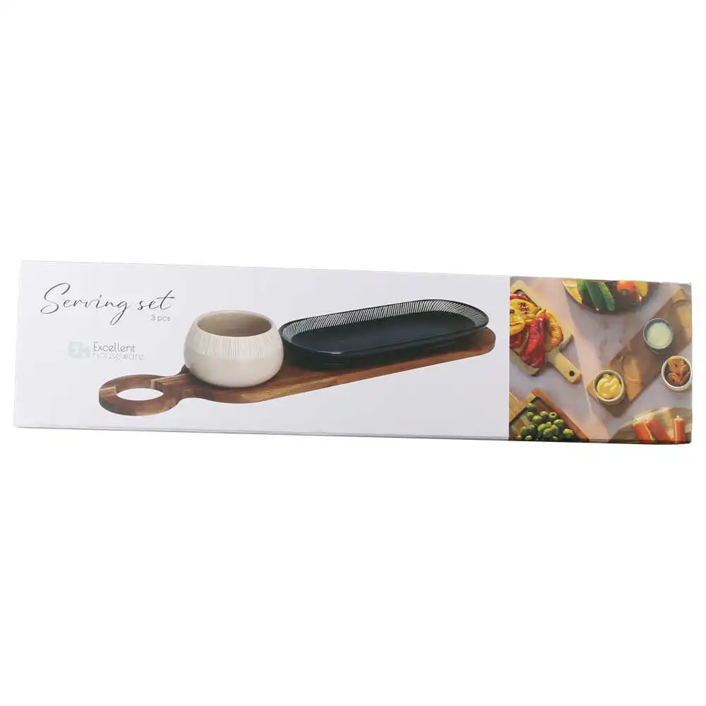 Set bol cu platou din ceramica cu suport bambus 45x10.5 CM