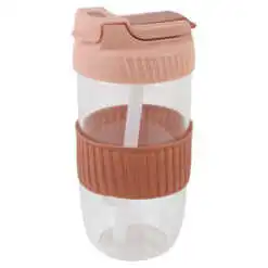 Cana din sticla cu paie si capac 500 ml