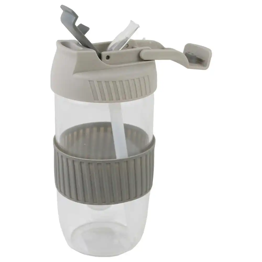 Cana din sticla cu paie si capac 500 ml