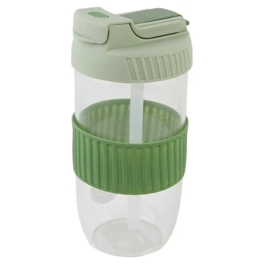 Cana din sticla cu paie si capac 500 ml