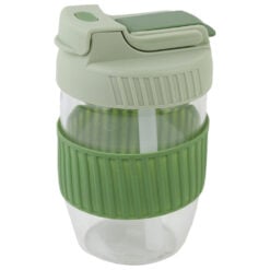 Cana din sticla cu paie si capac 350 ml