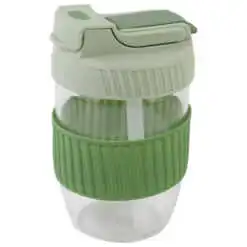 Cana din sticla cu paie si capac 350 ml