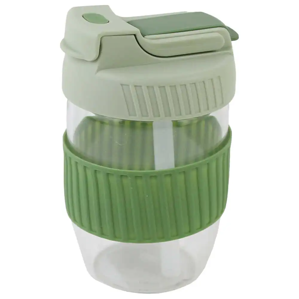 Cana din sticla cu paie si capac 350 ml Cana din sticla cu paie si capac 350 ml
