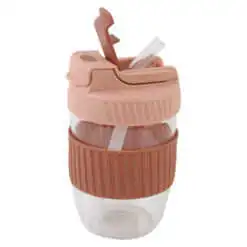 Cana din sticla cu paie si capac 350 ml