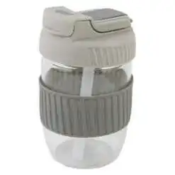 Cana din sticla cu paie si capac 350 ml