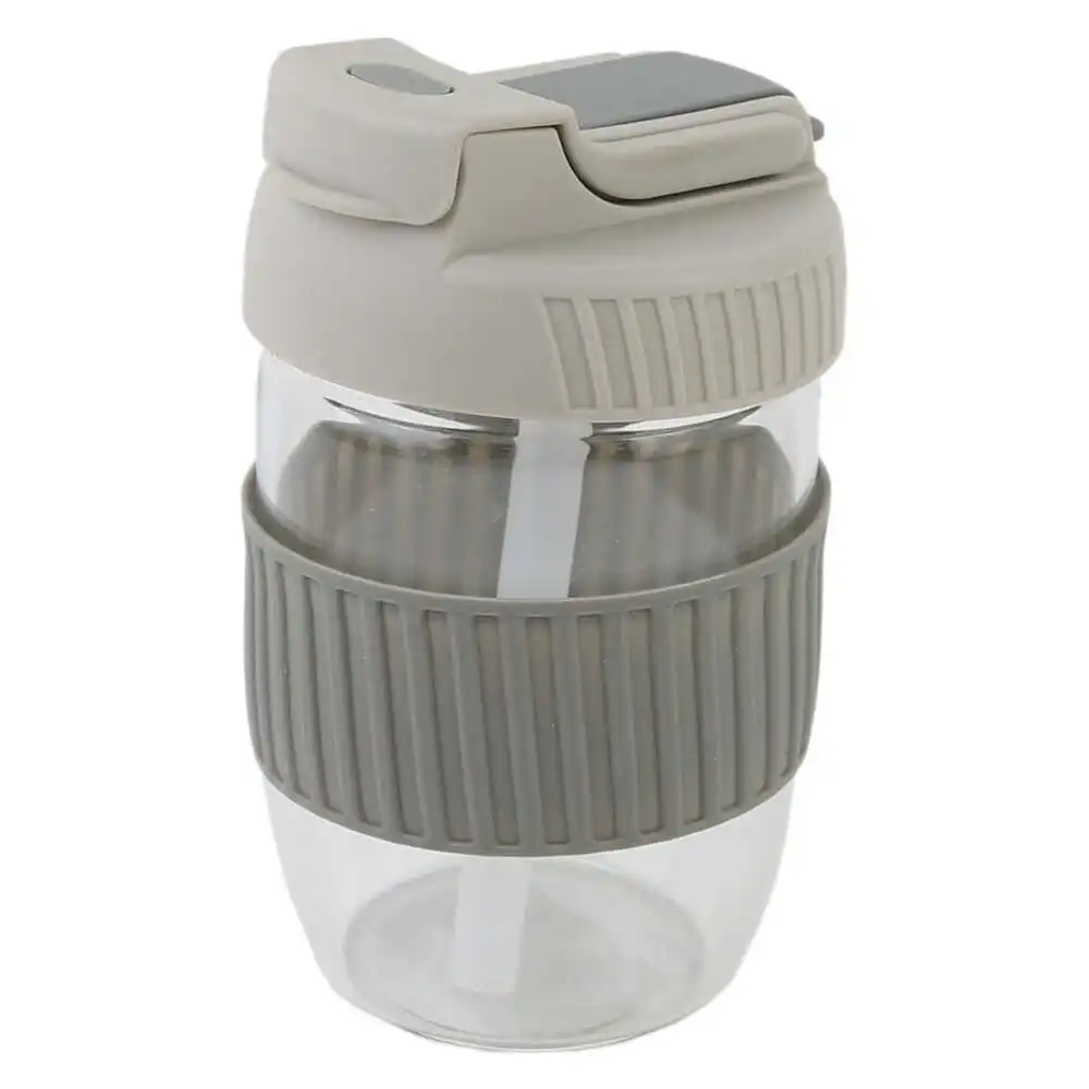 Cana din sticla cu paie si capac 350 ml Cana din sticla cu paie si capac 350 ml