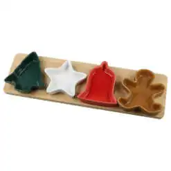 Set 4 boluri din ceramica cu suport din bambus 39x12 CM