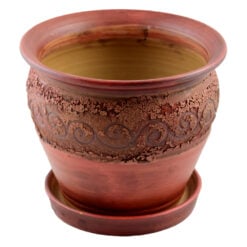 Ghiveci din lut cu ornamente diferite si cu farfurie. vopsit - Mijlociu