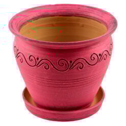 Ghiveci din lut cu ornamente diferite si cu farfurie. vopsit - Mijlociu