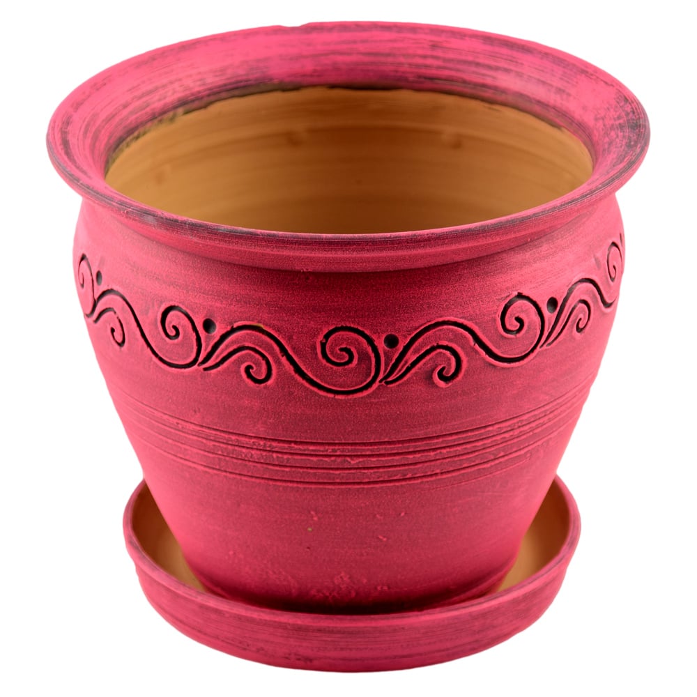 Ghiveci din lut cu ornamente diferite si cu farfurie. vopsit - Mijlociu Ghiveci din lut cu ornamente diferite si cu farfurie. vopsit - Mijlociu