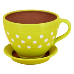 Ghiveci din lut cu farfurie in forma de ceasca cu ornamente - Mijlociu