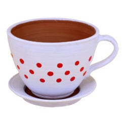 Ghiveci din lut cu farfurie in forma de ceasca cu ornamente - Mijlociu