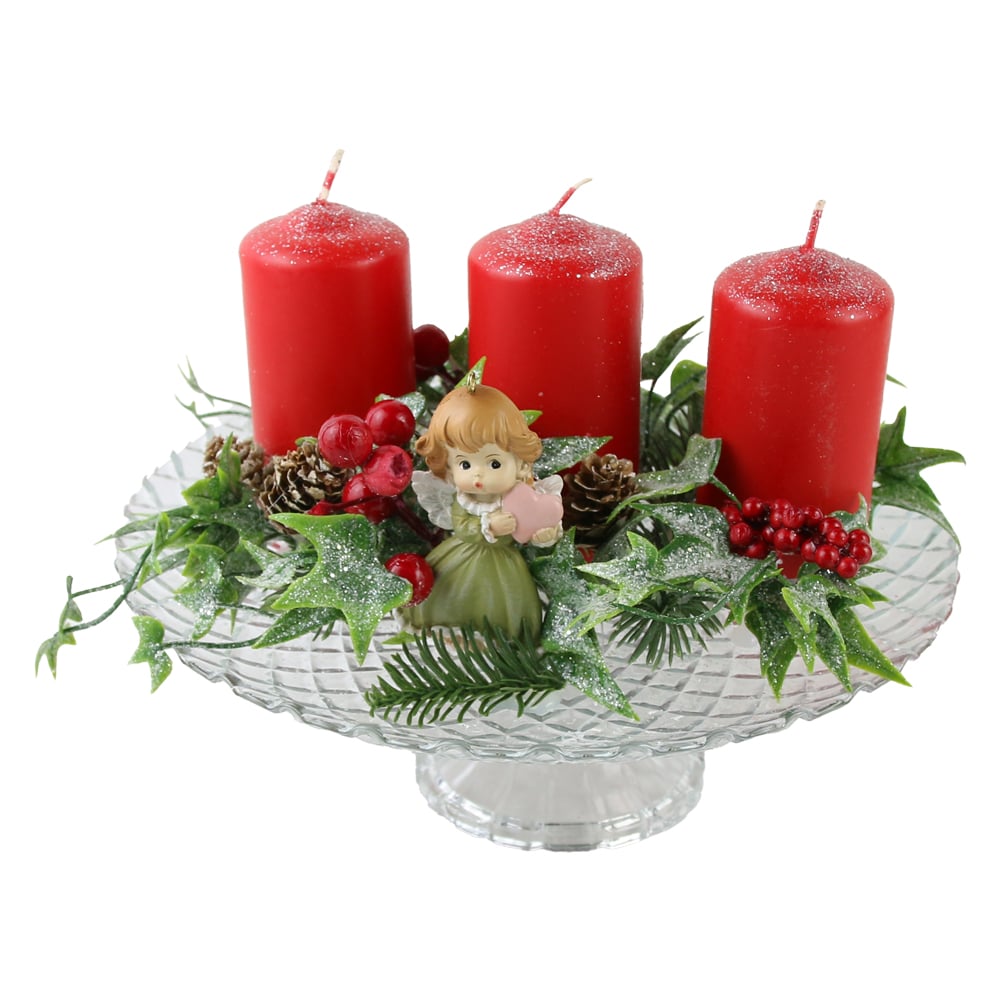 Aranjament Craciun cu 3 lumanari si ingerasi 26x20 CM Aranjament Craciun cu 3 lumanari si ingerasi 26x20 CM