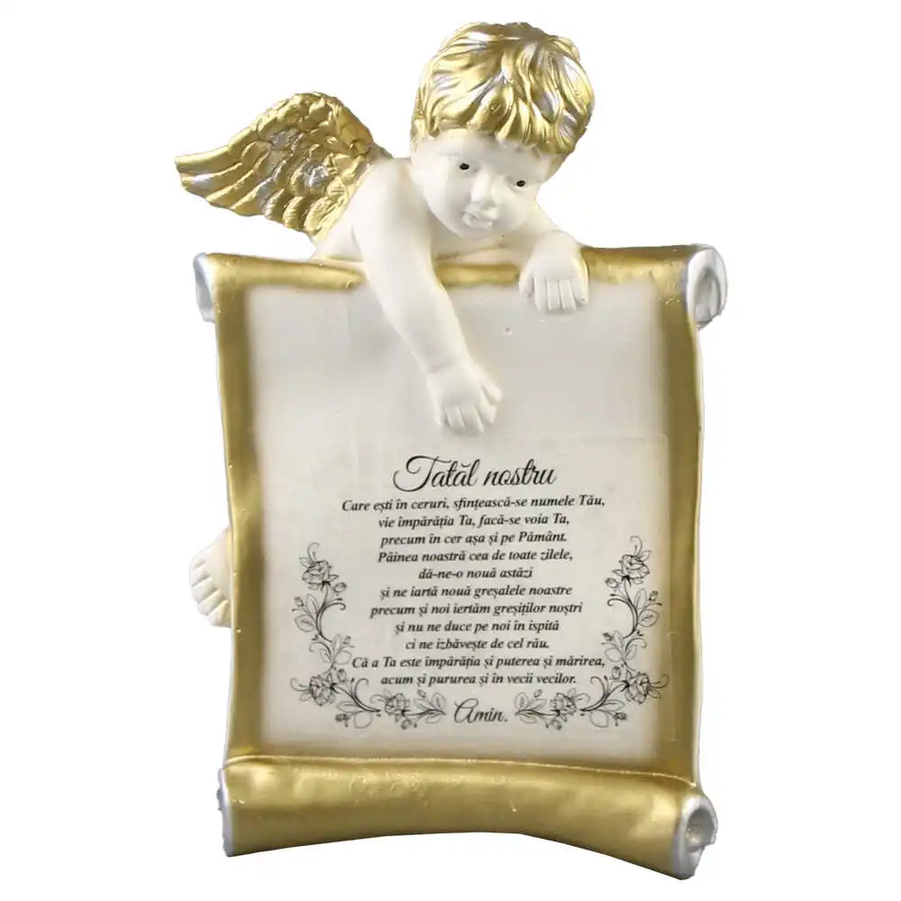 Placheta din ipsos cu ingeras "Tatal nostru" 17x27 CM Placheta din ipsos cu ingeras "Tatal nostru" 17x27 CM