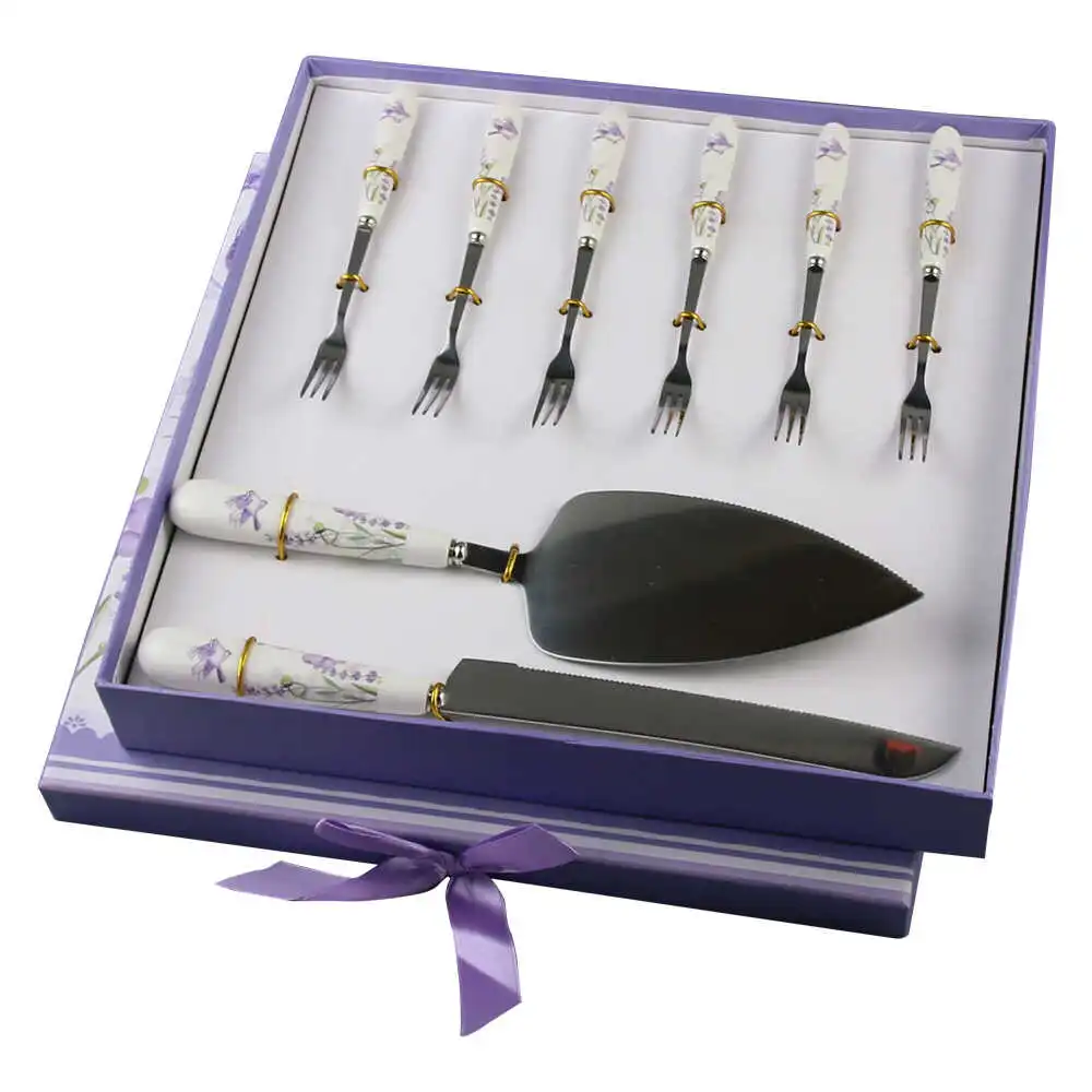 Set tacamuri pentru tort 8 piese cu maner din ceramica Lavender Flow