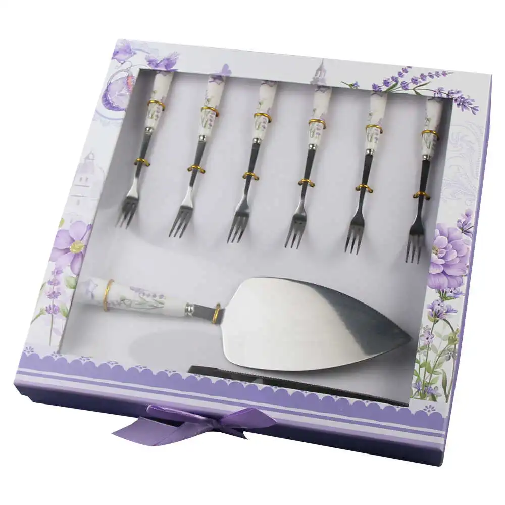 Set tacamuri pentru tort 8 piese cu maner din ceramica Lavender Flow
