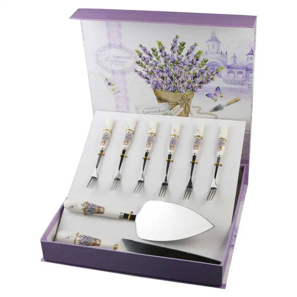 Set tacamuri pentru tort 8 piese cu maner din ceramica Lavender Passion Set tacamuri pentru tort 8 piese cu maner din ceramica Lavender Passion