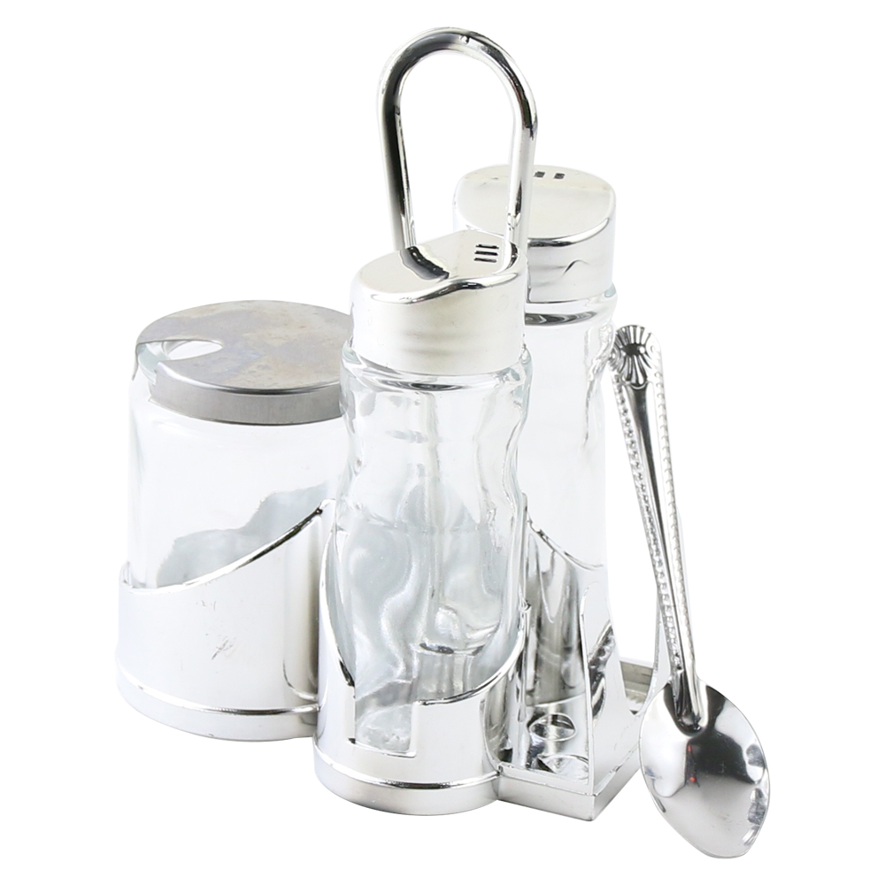 Set solnita si pipernita cu lingurita si suport servetel Set solnita si pipernita cu lingurita si suport servetel