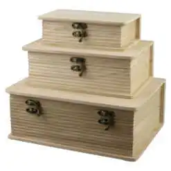 Set 3 Cutii din lemn natural